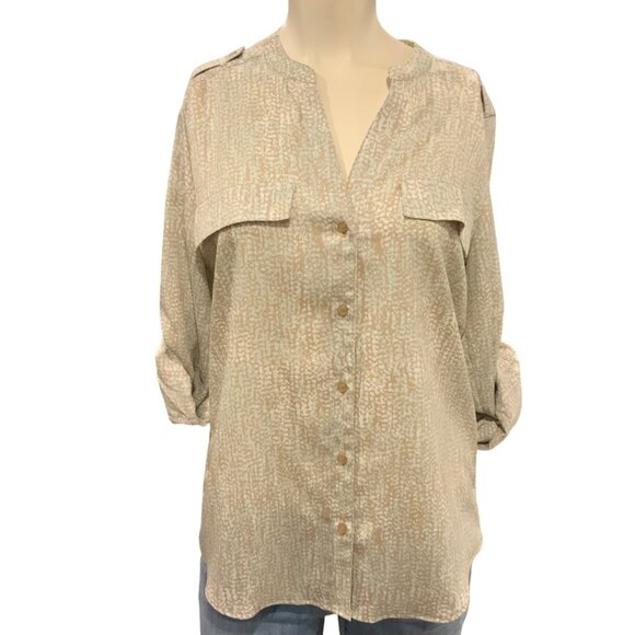 Calvin Klein Snakeskin print silky button down front blouse long/3/4 sleeve wome - Picture 1 of 5